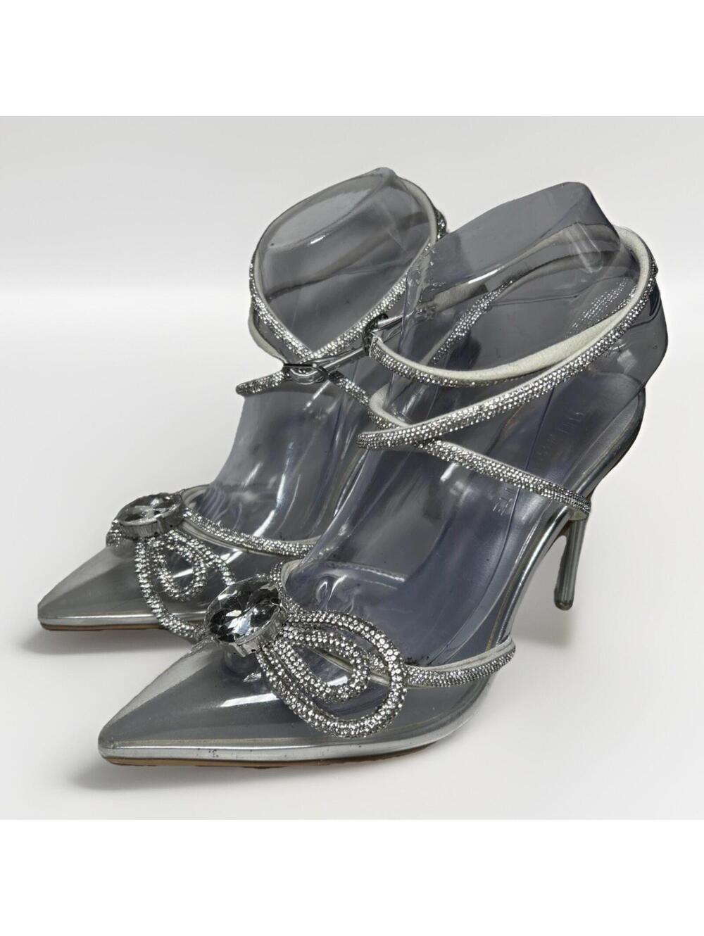 Cult of Coquette Silver Reptile Vegan Size 7 Slip Stiletto Heel Rhinestones Bow